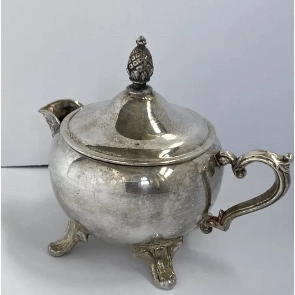 Vintage I.S.Co. Silver Plated Creamer With Pineapple Lid Tap Footed